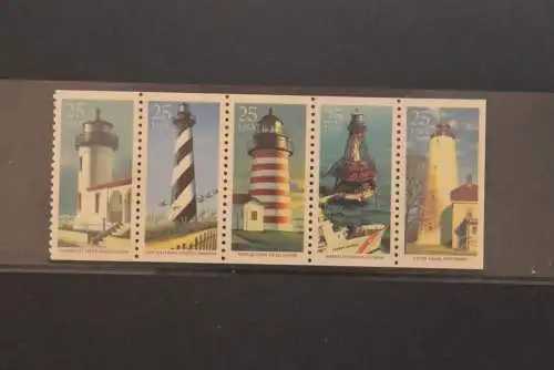 U.S.A. 1990; Leuchttürme; MiNr 2085-89, Streifen, ZD, MNH