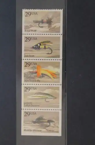 U.S.A. 1991; Künstliche Fliegen / Fliegenfischen; MiNr 2140-44, Streifen, ZD, MNH