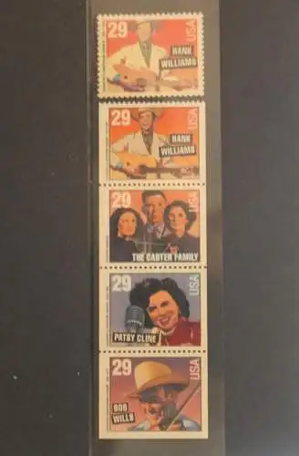 U.S.A. 1993; Amerikanische Musikgeschichte; MiNr 2397-99 + 2 xc 2376; Streifen; MNH