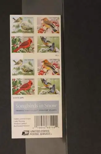 Folienblatt Songbirds in Snow, Singvögel im Winter, 2016, (47 C); MiNr FB 205; MNH