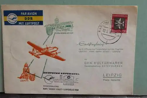 DDR, Deutsche Lufthansa Erstflugbrief Karl-Marx-Stadt - Leipzig 1958