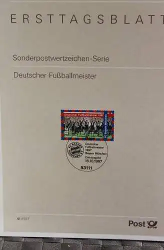 Deutschland; Deutscher Fußballmeister 1997 FC Bayern München; Ersttagsblatt, ETB 41/1997; MiNr 1958