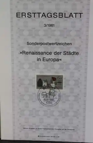 Deutschland, Renaissance der Städte in Europa Ersttagsblatt, ETB 3/1981; MiNr 1084
