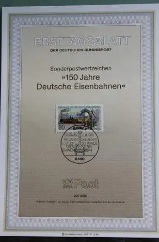 Deutschland; 150 Jahre Deutsche Eisenbahnen,  Ersttagsblatt ETB 22/1985, MiNr 1264