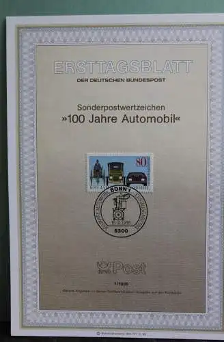 Deutschland; 100 Jahre Automobil, Ersttagsblatt ETB 1/1986, MiNr 1268