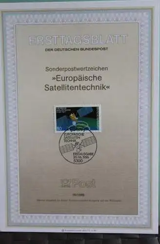 Deutschland; Europäische Satellitentechnik;  Ersttagsblatt ETB 16/1986, MiNr 1290