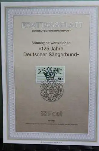 Deutschland; 125 Jahre Deutscher Sängerbund;  Ersttagsblatt ETB 10/1987, MiNr 1319