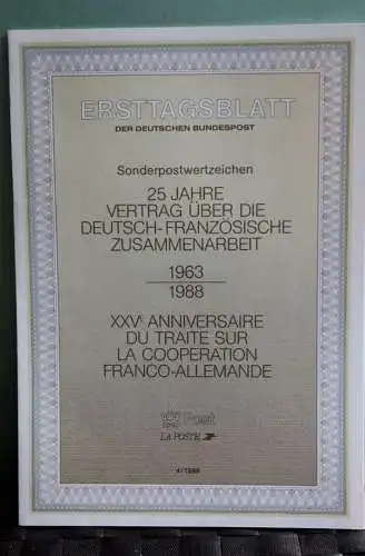Deutschland; Deutsch-Französische Zusammenarbeit;  Ersttagsblatt ETB 4/1988, MiNr 1351