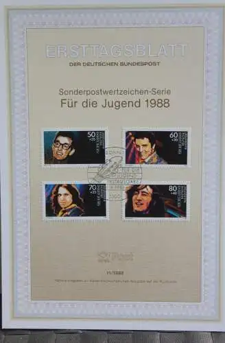 Deutschland; Für die Jugend 1988: Rock- und Pop-Musik, Ersttagsblatt ETB 11/1988, MiNr 1360-63