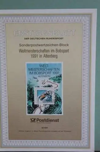 Deutschland; Weltmeisterschaften Bobsport 1991 Altenberg, Ersttagsblatt ETB 8/1991, MiNr  Block 23