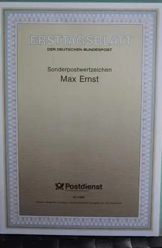 Deutschland; Gemeinschaftsausgabe mit Frankreich: Max Ernst, Ersttagsblatt ETB 41/1991, MiNr  1569