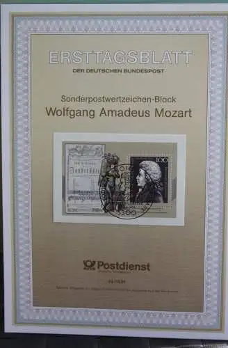 Deutschland; Wolfgang Amadeus Mozart, Ersttagsblatt ETB 43/1991, MiNr  Block 26