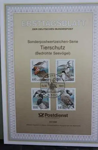 Deutschland; Tierschutz: Bedrohte Seevögel, Ersttagsblatt ETB 27/1991, MiNr 1539-42