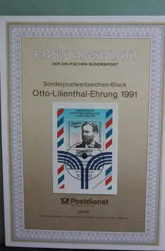 Deutschland; Otto-Lilienthal-Ehrung; Flugzeug, Ersttagsblatt, ETB 28/1991, Block 24
