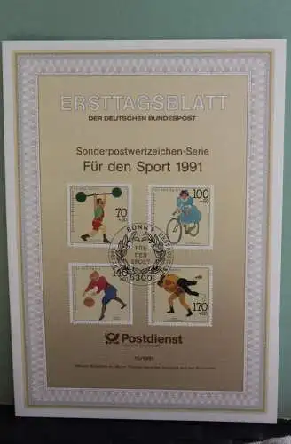 Deutschland; Für den Sport 1991, Ersttagsblatt ETB 10/1991, MiNr 1499-1502