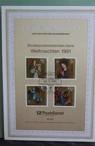 Deutschland; Weihnachten 1991, Ersttagsblatt ETB 48/1991, MiNr 1578-81