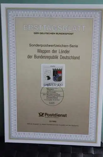 Deutschland; Wappen der Länder der BRD: Bayern, Ersttagsblatt ETB 13/1992, MiNr 1587