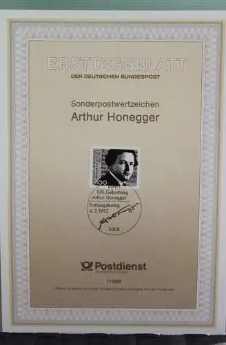 Deutschland 1992; Ersttagsblatt, ETB 7/1992: Arthur Honegger; Plattenfehler MiNr 1596 II