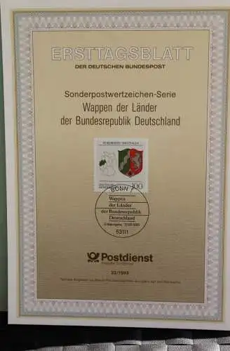 Deutschland; Wappen der Länder der BRD: Nordrhein-Westfalen, Ersttagsblatt ETB 32/1993, MiNr 1663
