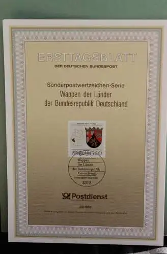 Deutschland; Wappen der Länder der BRD: Rheinland-Pfalz, Ersttagsblatt ETB 39/1993, MiNr 1664