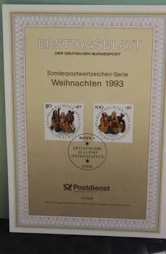 Deutschland; Ersttagsblatt ETB 47/1993: Weihnachten 1993, MiNr 1707-08