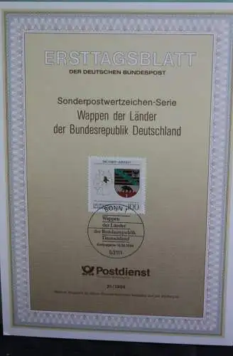 Deutschland; Wappen der Länder der BRD: Sachsen-Anhalt, Ersttagsblatt ETB 21/1994, MiNr 1714