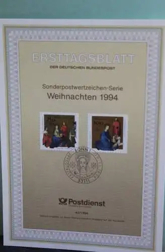 Deutschland; Weihnachten 1994, Ersttagsblatt ETB 43/1994, MiNr 1770-71