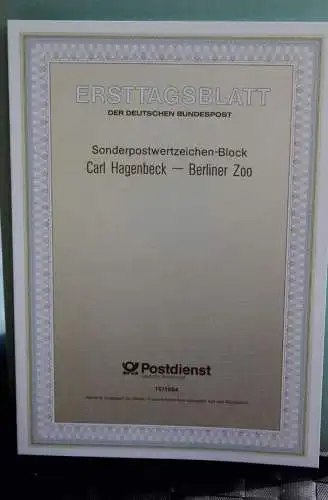 Deutschland; Ersttagsblatt; ETB 15/1994; Block 28: Carl Hagenbeck - Berliner Zoo