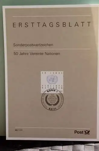 Deutschland; Ersttagsblatt; ETB 22/1995; 50 Jahre Vereinte Nationen,  MiNr 1804