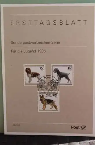 Deutschland; Ersttagsblatt; ETB 19/1995 + 19A; Für die Jugend 1995: Hunde, MiNr 1797-1801