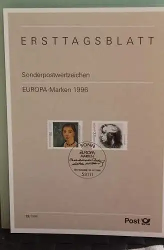 Deutschland; Ersttagsblatt; ETB 12/1996 EUROPA-Marken - CEPT 1996; MiNr 1854-55