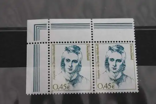 Deutschland 2002; 0,45 € Freimarke: Frauen der dt. Geschichte, waagerechtes Paar,  Eckrand, MiNr 2295, MNH