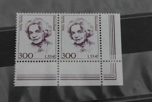 Deutschland 2001;300 Pf; 1,53 € Freimarke: Frauen der dt. Geschichte, waagerechtes Paar,  Eckrand, MiNr 2159, MNH