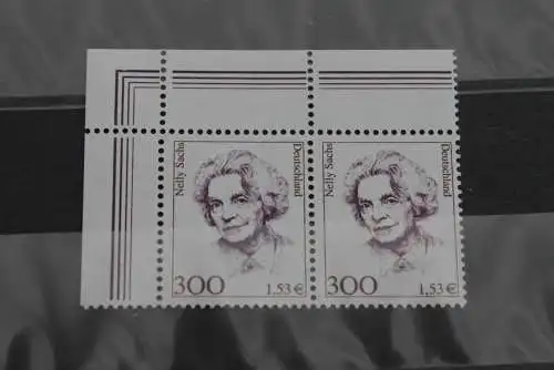 Deutschland 2001;300 Pf; 1,53 € Freimarke: Frauen der dt. Geschichte, waagerechtes Paar,  Eckrand, MiNr 2159, MNH