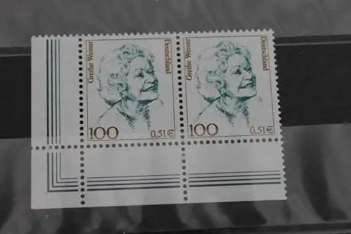 Deutschland 2000;100 Pf; 0,51€ Freimarke: Frauen der dt. Geschichte, waagerechtes Paar,  Eckrand, MiNr 2149, MNH