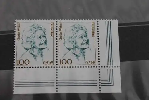 Deutschland 2000;100 Pf; 0,51€ Freimarke: Frauen der dt. Geschichte, waagerechtes Paar,  Eckrand, MiNr 2149, MNH