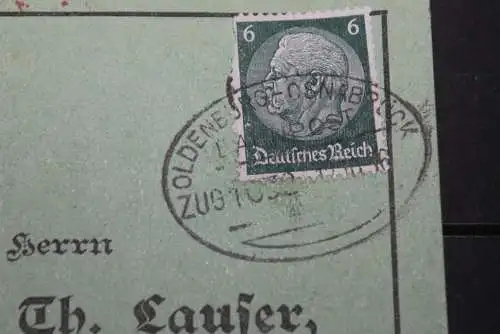 Osnabrück; Karte mit Bahnpoststempel Oldenburg-Osnabrück; Zug 1032, nach Regensburg