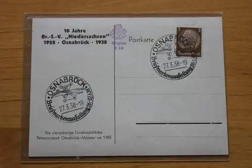 Osnabrück Briefmarkenaustellung 26.3.38;10 Jahre BSV Niedersachsen;Sonderstempel