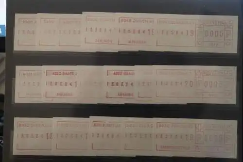 Schweiz,Schalter-Frankiermaschinen,Label;Vorläufer-ATM,Letztag 13.3.84;altes Farbband,17 Verschiedene,Aarau-Zürich,MNH