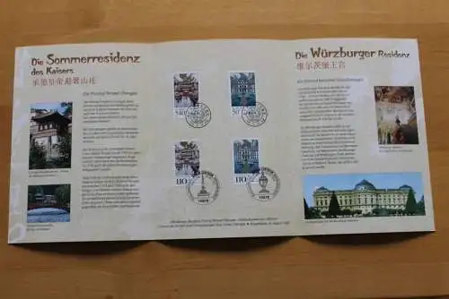 Deutschland 1998; Gedenkblatt der Deutsche Post: Würzburger Residenz, Puning-Tempel China; UNESCO Weltkulturerbe