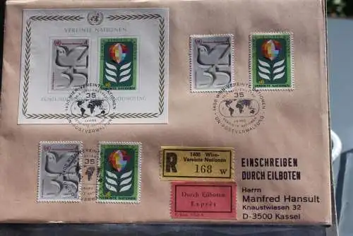 UNO Wien 1980, 35 Jahre Vereinten Nationen, FDC, Einschreiben, Eilboten