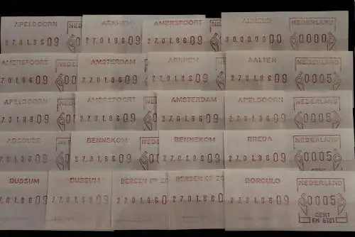 Niederlande,Schalter-ATM,ATM-Vorläufer;Frankierlabel,21 Verschiedene:Apeldoorn-Borculo,Ersttag:27.1.86, MNH