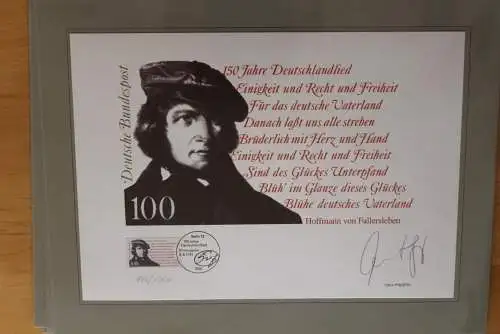 150 Jahre Deutschlandlied 1991; Künstleredition mit Handsignatur; Limitierte Auflage; lesen