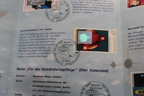 Deutschland 1999, Hologramm "Faszination Kosmos", Gedenkblatt, 3tlg.; MiNr 2077-81