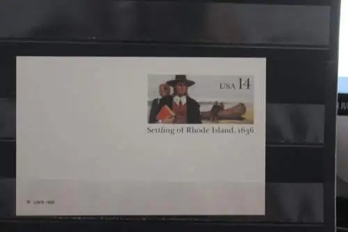 USA, Ganzsache: Settling of Rhode Island, 1986, 14 c, ungebraucht