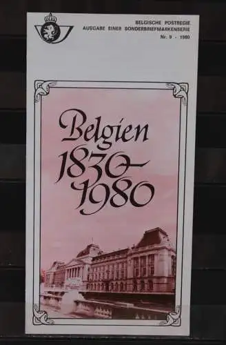 Belgien: Ankündigungsfolder, Ersttagsfolder, Ersttagsblatt, Schwarzdruck,  Nr. 9-1980:  Belgique 1830-1980 deutsch