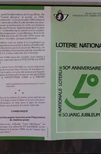 Belgien: Ankündigungsfolder, Ersttagsfolder, Ersttagsblatt Nr. 7-1984: Nationale Lotterie, franz. Ausgabe