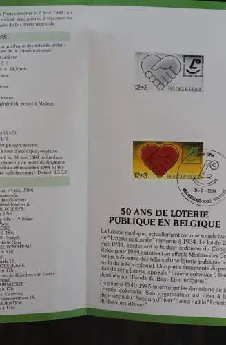 Belgien: Ankündigungsfolder, Ersttagsfolder, Ersttagsblatt Nr. 7-1984: Nationale Lotterie, franz. Ausgabe
