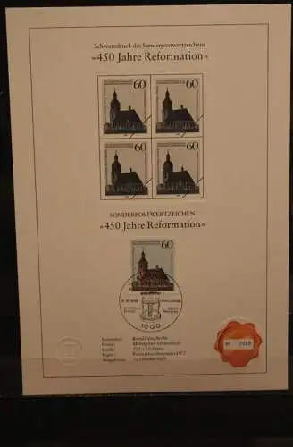 Berlin 1989, Schwarzdruck: 450 Jahre Reformation, Kirche, ESST, nummeriert, limitiert, MiNr 855