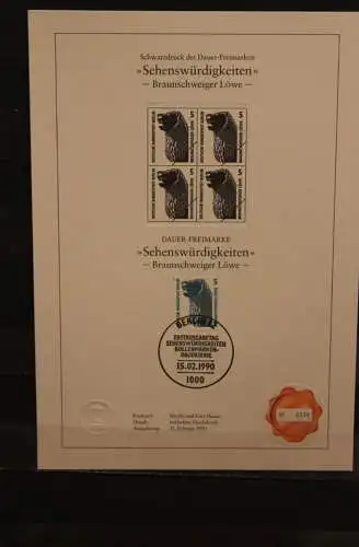 Berlin 1990, Schwarzdruck: Sehenswürdigkeiten: Braunschweiger Löwe, ESST, nummeriert, limitiert, MiNr 863